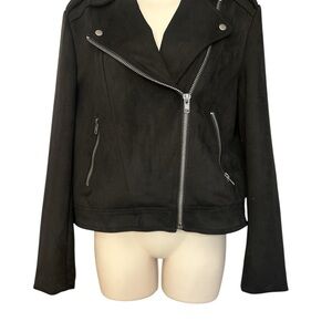Philosophy Faux Suede Black Moto Jacket with Silver Accents L